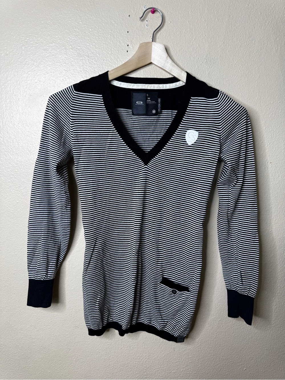 G-Star Raw Sweater Women’s Small Black White Striped Knit Y2K Fitted